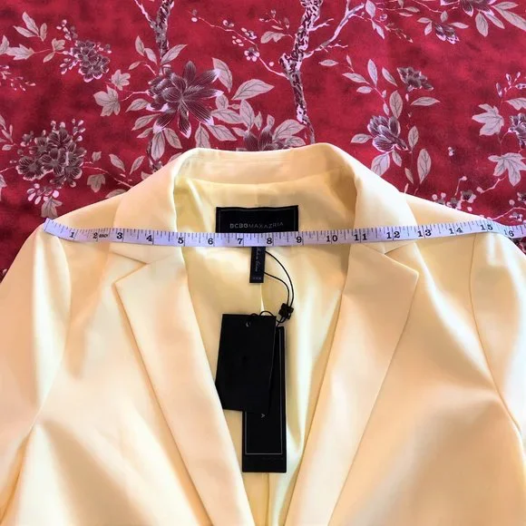 *NEW WITH TAGS* BCBGMaxAzria Pleated Peplum Limelight Yellow Blazer/Jacket XXS - Picture 12 of 16
